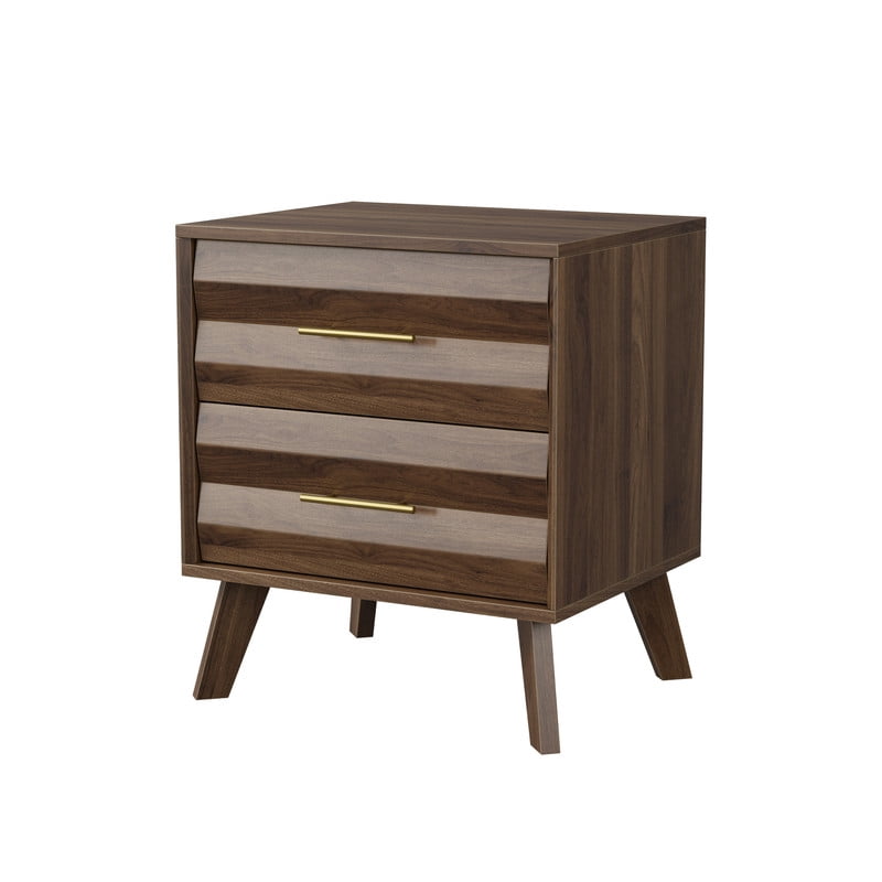 1-Pcs Accent Wooden Nightstand with Gold Metal Handles, Bedside Storage Table Small Cabinet with 2 Drawers