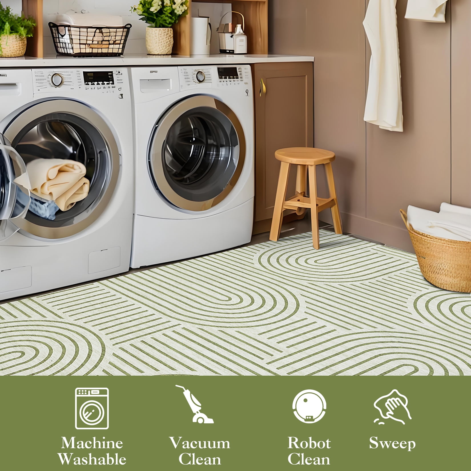 Hasoo Area Rug for Living Room 5' x 7' Washable Modern Geometric Rug with Brown Rainbow Stripped Lines Home Decor Indoor Carpet