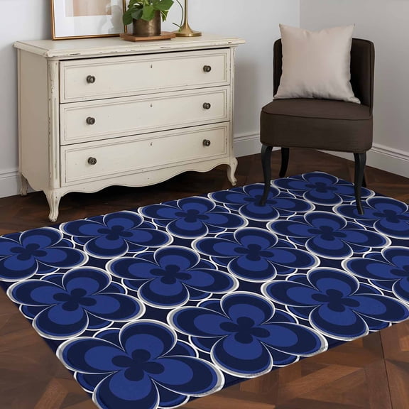 3'x5' Area Rugs, Navy Blue Boho Indoor Outdoor Area Rug for Living Room Bedroom, Farmhouse Abstract Floral Aesthetic Washable Bathroom Rugs Kitchen Floor Carpet Mats Home Decor Aesthetic