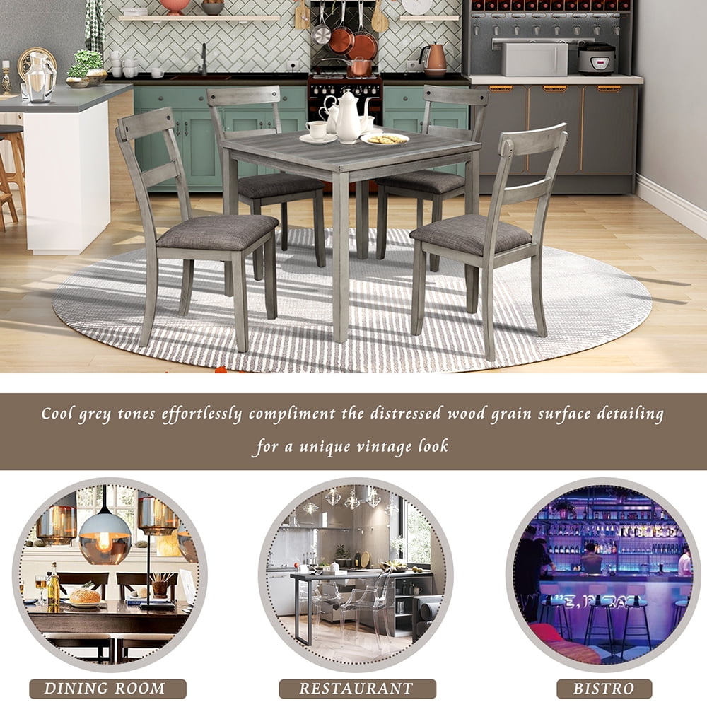 Lowestbest Industrial 5-Piece Dining Table Sets, Wooden Kitchen Table and 4 Chairs for Dining Room Kitchen Restaurant, Light Grey Lowestbest Industrial 5-Piece Dining Table Sets, Wooden Kitchen Table and 4 Chairs for Dining Room Kitchen Restaurant, Light Grey