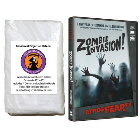 Rear Projection Screen Kit - Halloween Digital Decoration DVD and Screen Kit includes AtmosfearFX Zombie Invasion DVD + Reaper Bros 60