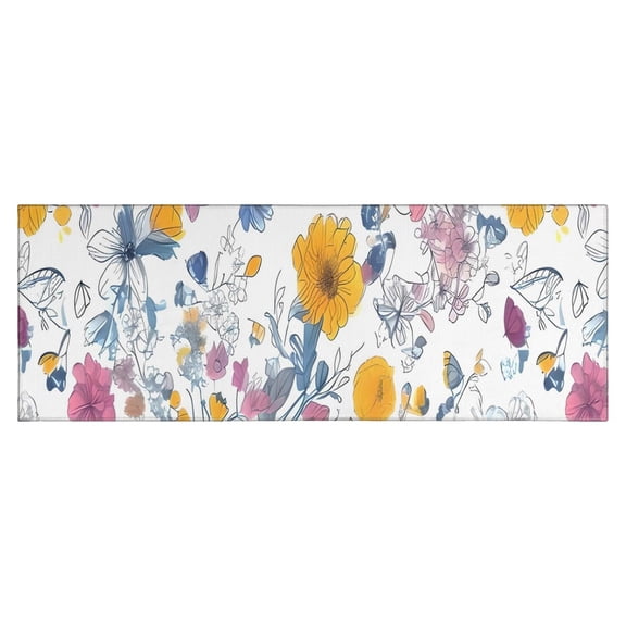 Pioneer Flower Floral Print Pattern Kitchen Rug Mat,Kitchen Runner Rugs Non Skid Washable,Decorative Kitchen Floor Mats for Kitchen,Sink,Laundry,17"X47"