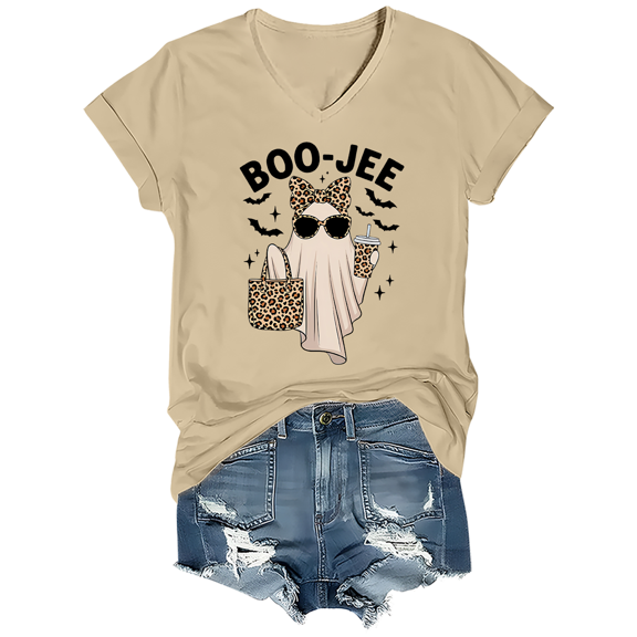 Boo-Jee Tshirt Boo Jee Ghost Shirt Women Spooky Season Halloween T-Shirt V-Neck