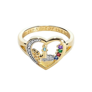 Family Jewelry Personalized Planet Mother's 18K Gold over sterling Lighthouse Birthstone Ring ,Women's