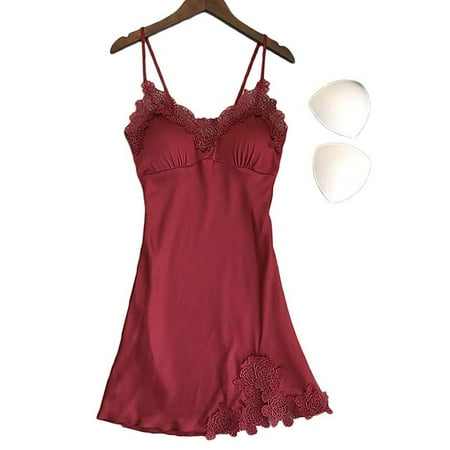 WSEVYPO Women Lingerie Satin Lace Chemise Nightgown Sexy Full Slips Sleepwear