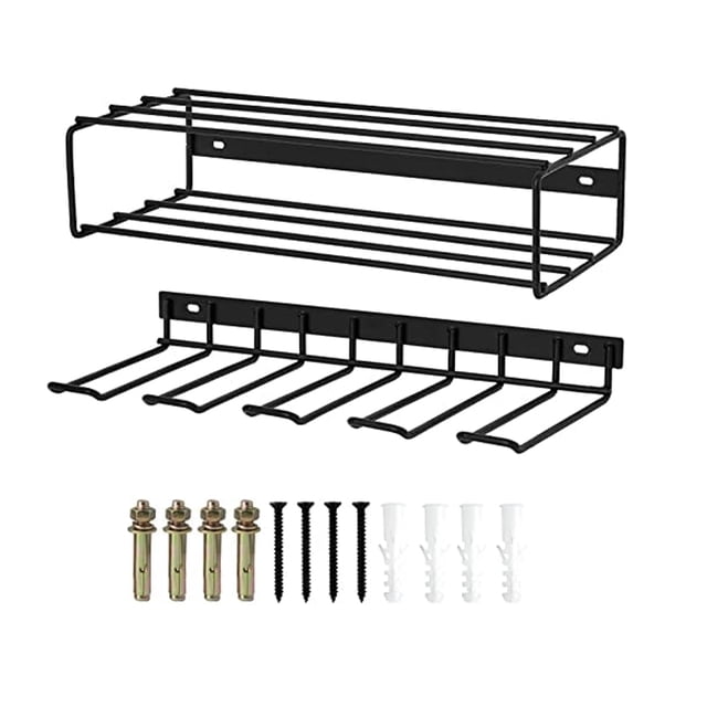 Mistaha Wall-Mounted Iron Power Tool Organizer Rack for Handheld Drills - Heavy-Duty Floating Storage Shelf - Style 1 - Complete Set