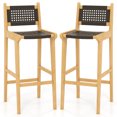 thumbnail image 1 of Costway 2 PCS 30" Teak Wood Bar Chair with Backrest & Footrest Bar Height Chair for Deck, 1 of 7
