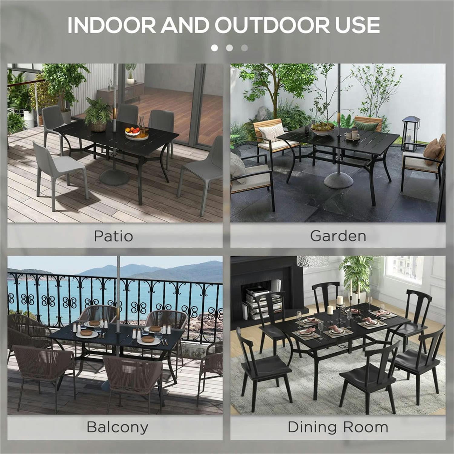 Demi Bonn 59" Outdoor Dining Tables, Steel Rectangular Patio Table for 4 to 6 People for Dining Room, Home Office, Garden, Black