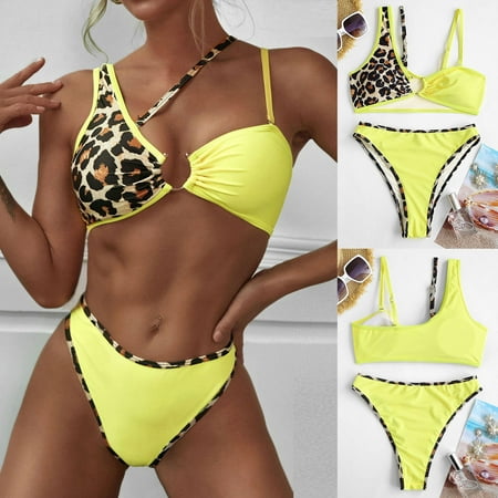 

Finelylove Womens Swimsuits Lightly Lined Sport Bra Style Bikini Yellow M