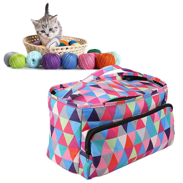 Sac de rangement pour fils à crocheter, sac à tricoter (carré multicolore)