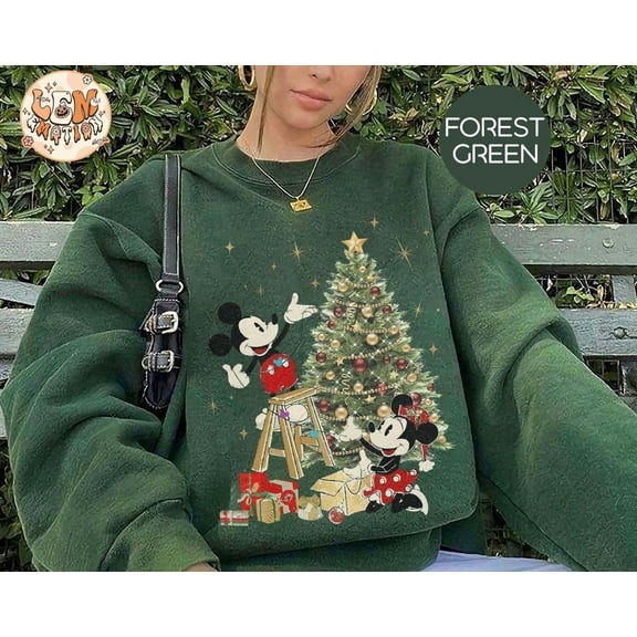 Retro Mickey Minnie Under Christmas Tree Sweatshirt, Disney Mouse Christmas Sweatshirt, Disney Christmas Couple Sweatshirt