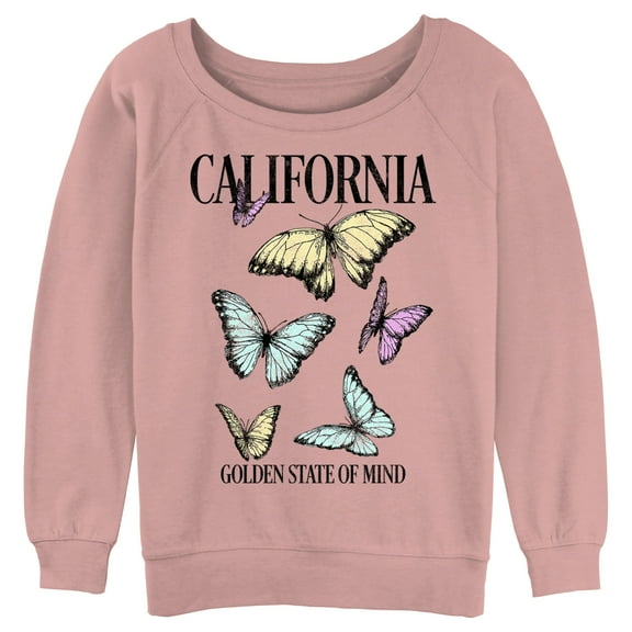 Junior's Lost Gods California Butterflies  Sweatshirt Desert Pink Large