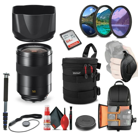 Leica Summilux-SL 50mm F/1.4 ASPH. Lens (11180)   64GB Memory Card   Padded Lens Case   Filter Kit   BackPack   Full Size Monopod    Cleaning Set   Cap Keeper   Hand Strap