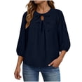 thumbnail image 2 of Loopsun Womens 3/4 Sleeve Fall Tops Fashion Solid Crew Neck Casual Shirt Blouse, 2 of 4