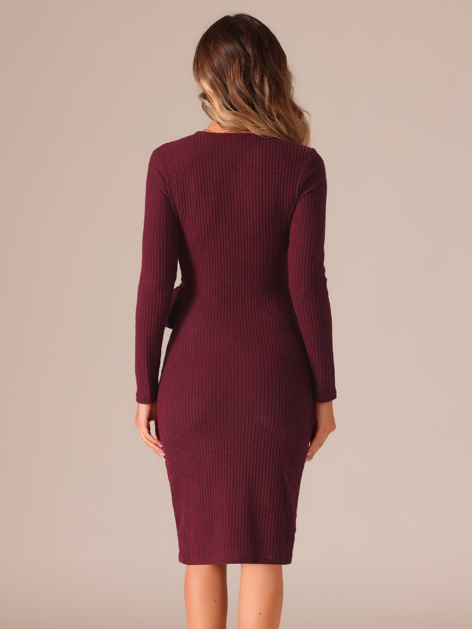 DARING DIVA Tie Waist Bodycon Knit Wrap Sweater Dress M Burgundy