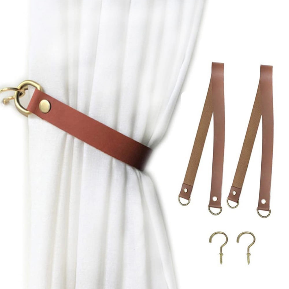 Leather Curtain Tie Backs Attach to Wall, Outdoor Drape Holder
