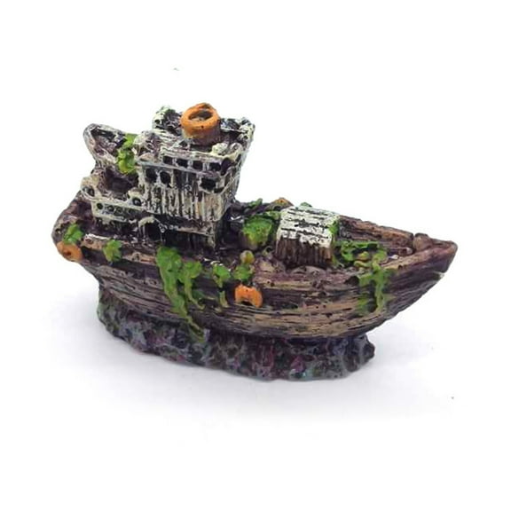 Walbest Mini Pirates Ship Rotten Ship Aquarium Ornaments Landscaping Decoration Boat Resin Sunken Ship for Small Fish Tank
