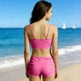 thumbnail image 3 of Pandaie Girls' Bandeau Bikini 2-Piece Swimsuit Solid Color Halter Tankini Kids Tank Tops Drawstring Shorts Bathing Set for Beach Vacation 13-14 Years Pink, 3 of 9