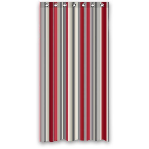 HelloDecor Red Grey White Strips Shower Curtain Polyester Fabric