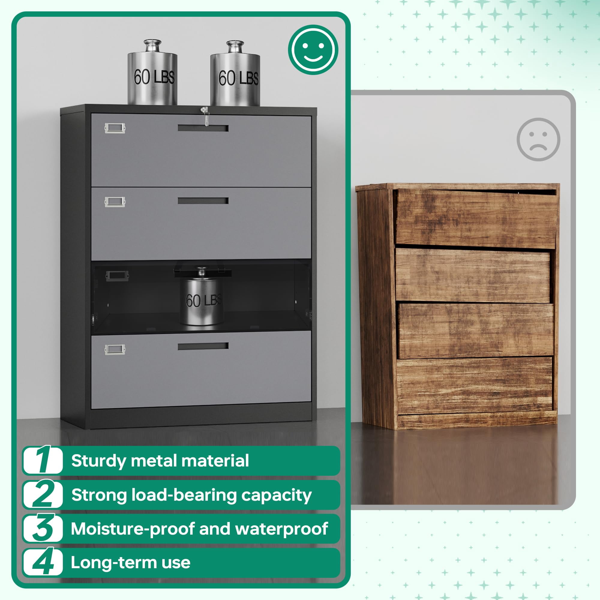 Fesbos File Cabinet with Lock-Lateral 4 Drawer Metal Filing Cabinets-Organization Storage Cabinets for Home Office-Hanging Letter/Legal/F4/A4 Size