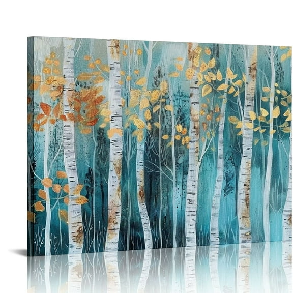 Creowell Birch Tree Canvas Wall Art with Textured Modern Forest Paintings with Gold Foil Contemporary Landscape Pictures for Living Room Bedroom Bathroom Decor 20x16 in/16x12 in