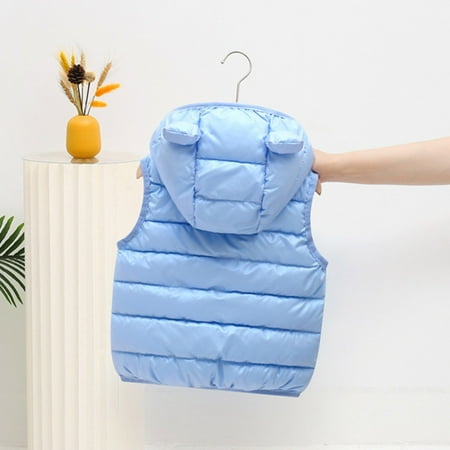 

dmqupv Children Kids Toddler Baby Boys Girls Sleeveless Winter Solid Coats Ears Hooded Outer Outwear Girls Dress Coat Outerwear Light Blue 2-3 Years