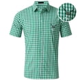 thumbnail image 4 of KHONTS Boys Short Sleeve Casual Shirts Summer Button down Plaid Shirt,Size 3-14 Years Green 140, 4 of 4