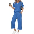 thumbnail image 2 of Two Piece Lounge Sets for Women Short Sleeve Crewneck Casual Tops and Wide Leg Pants with Pockets Lounge Set, 2 of 6
