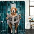 thumbnail image 2 of Funny Dogs Bathroom Shower Curtains with 12 Hooks Polyester Waterproof Shower Curtain for Stalls and Bathtubs Animal Sitting on Toilet Reading Newspaper Decorative Bathroom Privacy Curtain 48x72 Inch, 2 of 9