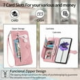 thumbnail image 5 of Feishell Case for Nothing Phone 1, Embossed Card Slots Retro Leather Wallet Shockproof Flip Cover with Hand Strap Card Slots Zipper Pocket Kickstand Handbag Magnetic Closure, Pink, 5 of 7