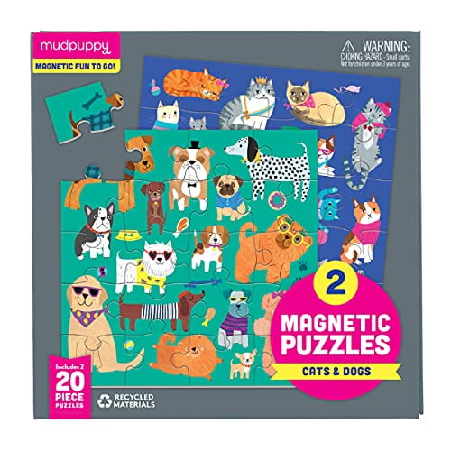 Pre-Owned Mudpuppy Cats & Dogs - Tri Fold Magnetic Puzzles Featuring Two 20 Piece Cat and Dog Themed Artwork, 9780735360723, 0735360723, Paperback,