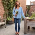 thumbnail image 4 of Vintage Oversized Gauze Tshirt for Women Frayed Raw Edge Hem Cute Boho Long Sleeve Fall Casual shirt Light Blue XL, 4 of 7