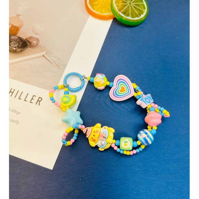 Cadena para teléfono móvil con cuentas pintadas a mano, cadena para teléfono móvil con cuentas de arroz pequeñas de Sanrio, cadena para bolso con llavero de cuentas, al