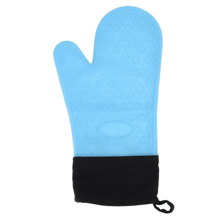 Uxcell Canvas Oven Mitts Non-Slip Heat Resistant Kitchen Baking Cooking  Gloves Teal Blue 1 Pair