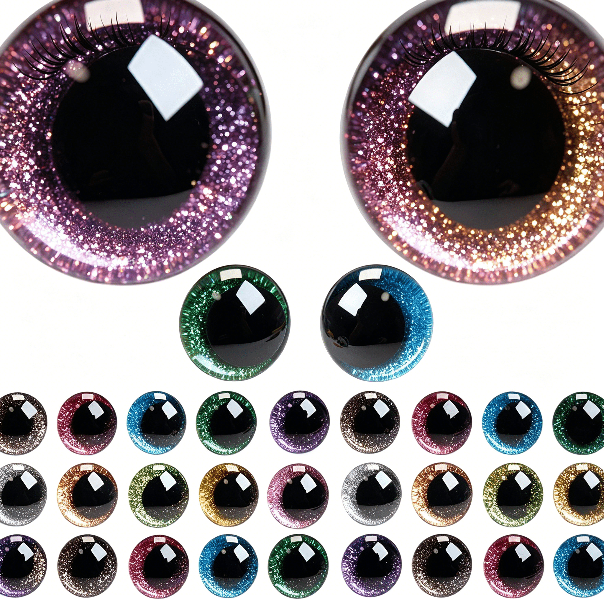 TUWAFE 2026 New 60 Pcs 30Mm Safety Eyes,Sparkling 3D Moon Glitter Eyes with Washers,Doll Eyes Stuffed Crochet Eyes,Craft Doll Making Safety Eyes for Crocheting