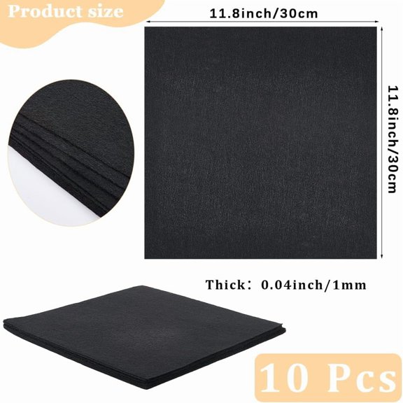 10Pcs Black Felt Fabric Squares Non Woven Felt Sheets 12 x 12 Inch 1mm Thick Cloth Soft Precut Square Fall Felts Quilting Sheet for DIY Sewing Crafts Patchwork Decoration Projects Supplies