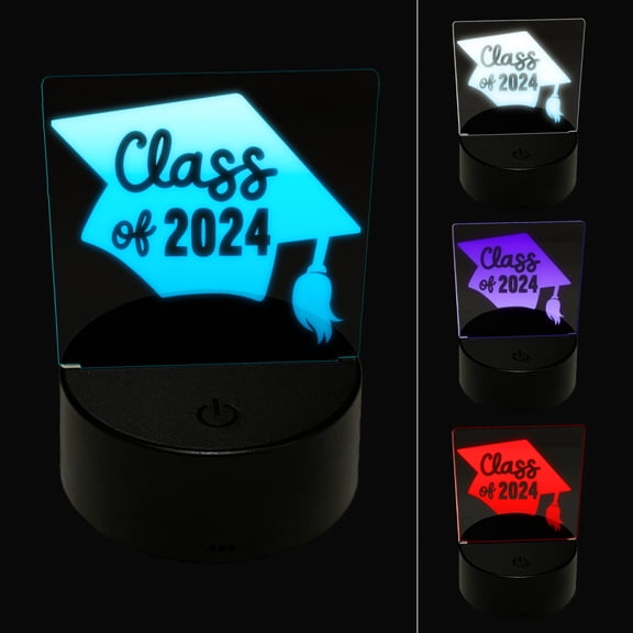 Class of 2024 Written on Graduation Cap LED Night Light Sign 3D Illusion Desk Nightstand Lamp