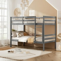 Gymax Twin Over Twin Wood Bunk Beds W/Ladder & Safety Rail Pine Wood Bunk Bed Gray