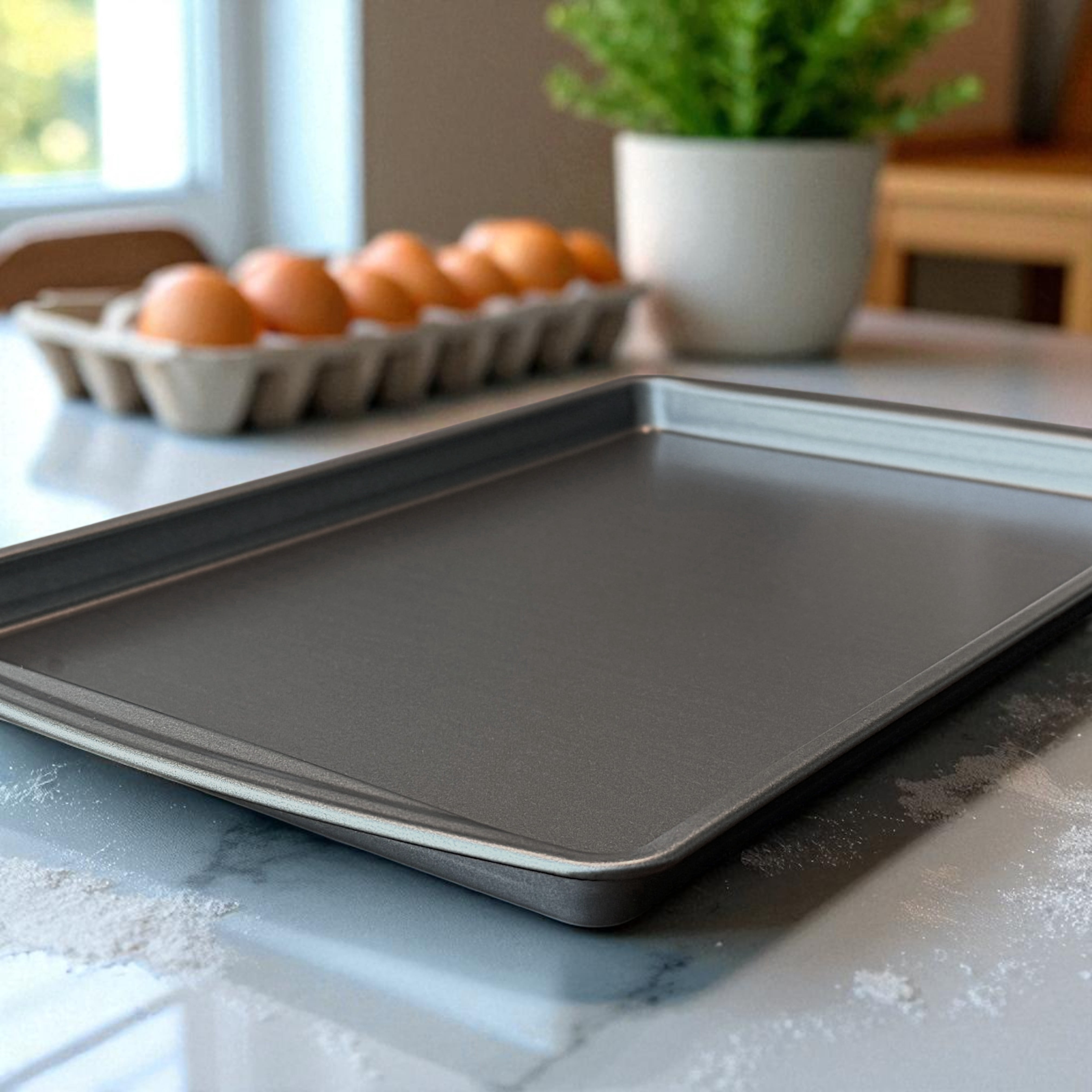 (4 pack) Mainstays Large Nonstick 17" x 11" Rectangle Cookie Sheet Baking Pan, Gray