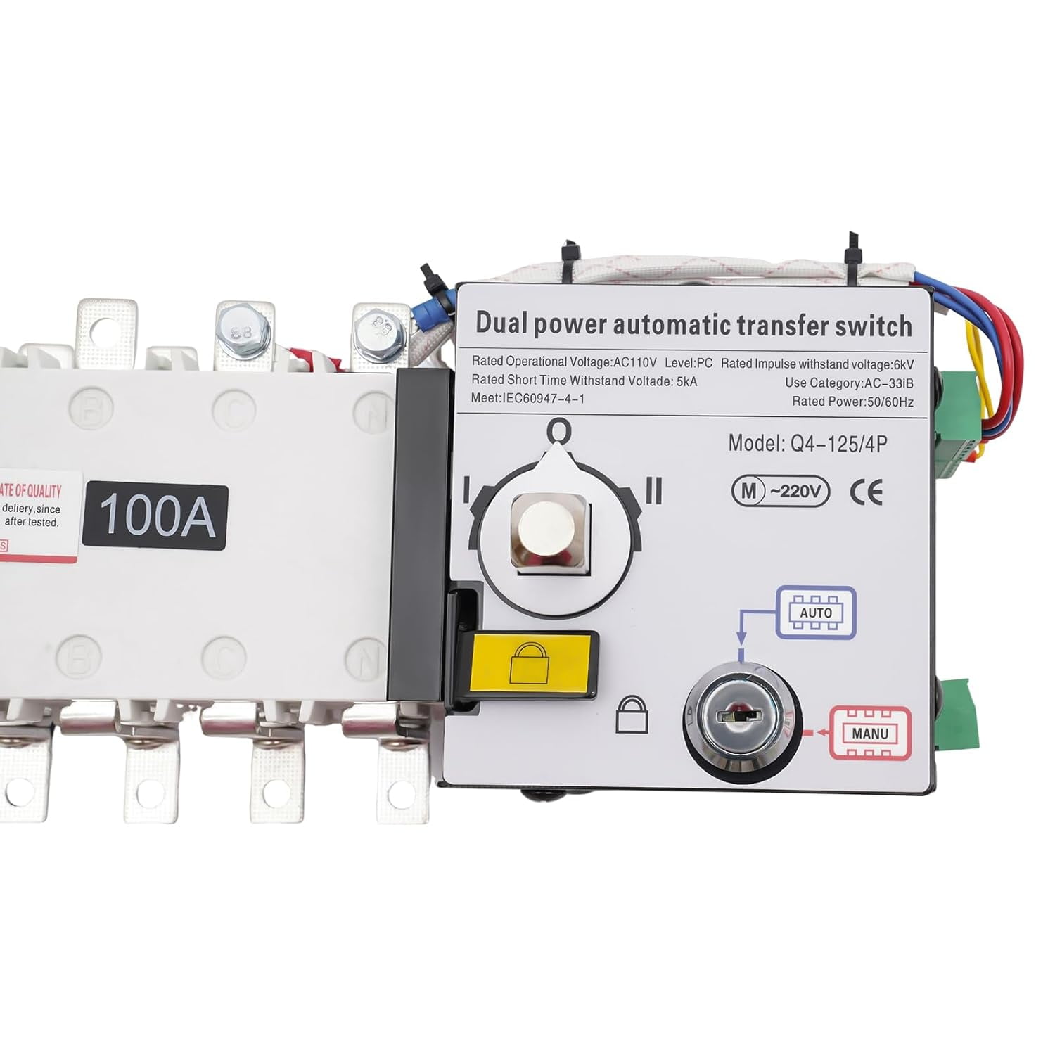 110V Dual Power Automatic Transfer Switch ,Automatic Generator Changeover Switch 100A/4P for Office Buildings, Shopping Malls, Banks