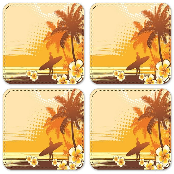 Vinyl Drink Coasters - Set of 4 - Surfer on the Beach