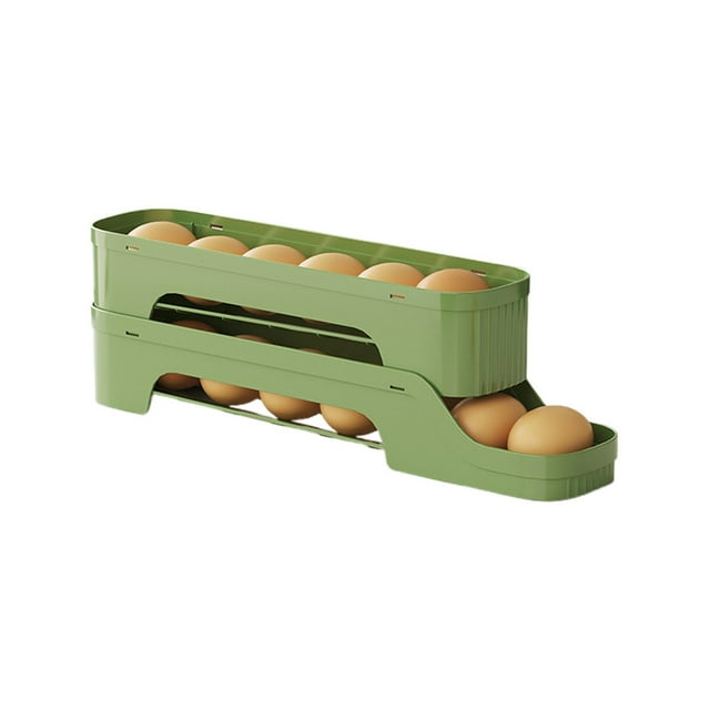 Solution de Rangement sur Étagère pour Cuisine - Porte-Oeufs de Réfrigérateur de Qualité Alimentaire avec Plateau Coulissant de Grande Capacité, Conception à Rouleau Automatique, Porte Latérale Ajustée, Organisateur d'Oeufs Empilable pour Réfrigérateur