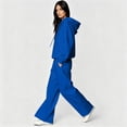 thumbnail image 6 of Szluipve Women Cropped Zip‑Up Hoodie 2 Piece Outfits Drawstring Long Sleeve Full Zip Short Hooded Jacket and Elastic Waist Wide Leg Pants Casual Tracksuit Loungewear Set Royal Blue M, 6 of 7