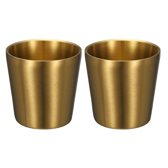 Uxcell 2Pcs Stainless Steel Cups, Metal Cups Straight 175ml/6oz Gold, 2.6x2.8" Metal Matte Straight Hammered Cup, Double Wall Stackable Drinking Tumblers for Home Office Outdoor Party Camping
