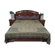 Mogul Jamawar Wool Bedding Reversible Throw Blanket Indian Bedspread