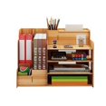 thumbnail image 1 of Desktop Organizer Multipurpose Modern Simple Style Wood Desktop Storage Shelf for Home School Office Cherry Wood, 1 of 2