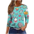 thumbnail image 7 of Ichuanyi Womens Easter Printed 3/4 Length Sleeve Tops Casual Loose Fit Crewneck T Shirts Cute Solid Three Quarter Length Tunic Tops, 7 of 7