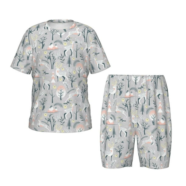 Balery white Moose winter tree Conjunto de Pijama Infantil de Manga Corta con Estampado – Ropa de Dormir de Algodón Suave-XX-Large