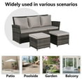 thumbnail image 3 of UHOMEPRO 3 Piece Rattan Patio Sofa Set, Outdoor Patio Conversation Set, All-Weather PE Rattan Wicker Furniture Set with 2 Ottomans, Cushioned Sofa Set for Patio Garden Poolside Deck, Light Gray, 3 of 7