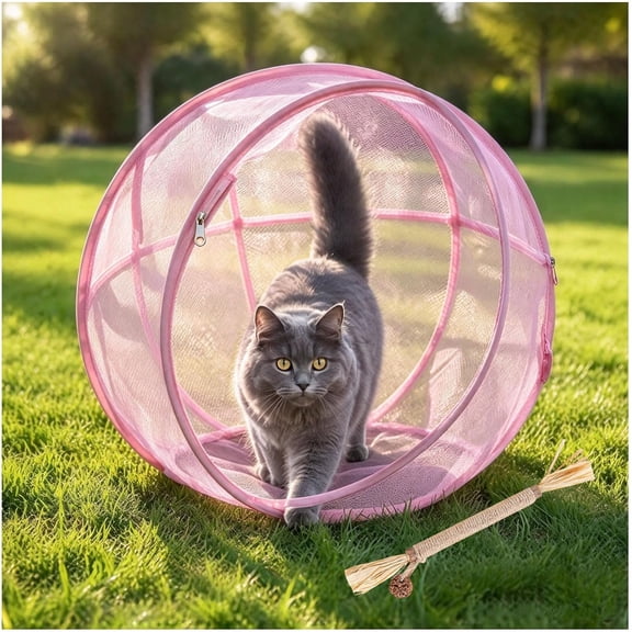 360° Panoramic Pop-Up Rolling Cat Playpen Ball, 2026 New Outdoor Mesh Cat Playpen, Foldable Breathable Mesh Pet Playpen with Zipper, Portable Lightweight, Lawn & Backyard